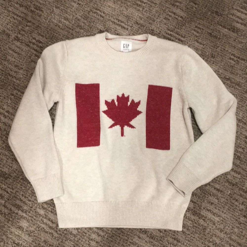 Gap Kids Canadian Flag Cream and Red Sweater Youth Sz Medium 8